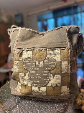 Vintage Disney Mickey Canvas Messenger Bag Olive Utility Distressed Crossbody